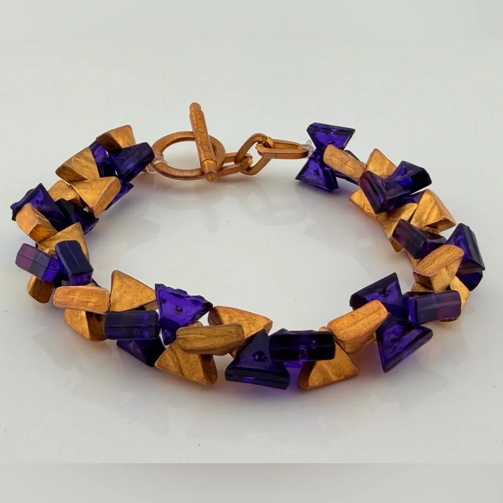 Vintage Biche De Bere vintage gold and blue resin bracelet
